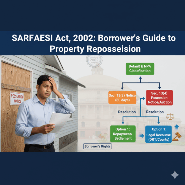 Your complete guide to the SARFAESI Act, 2002. Understand NPA, demand notices, property repossession, and your rights. Learn how to challenge lenders in DRT and explore loan settlement options.