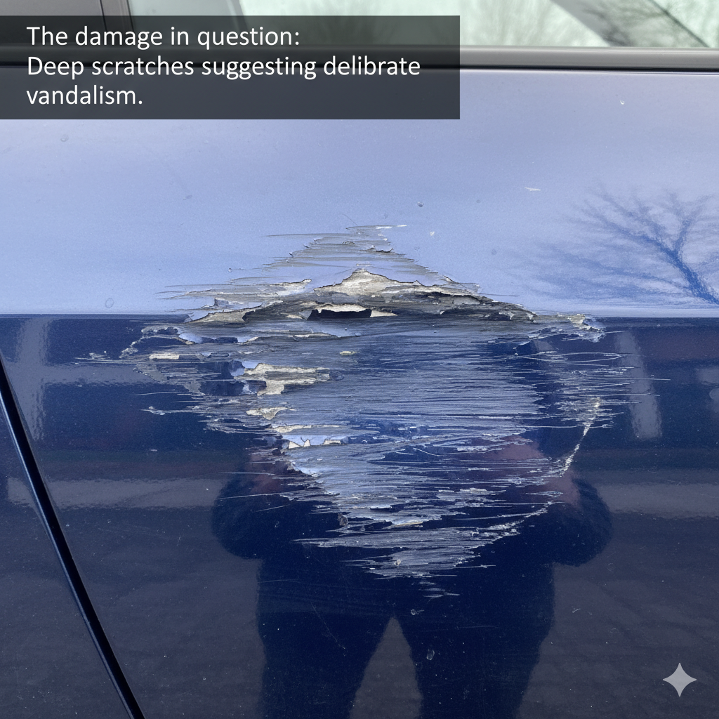 Deep scratches on a black car's boot