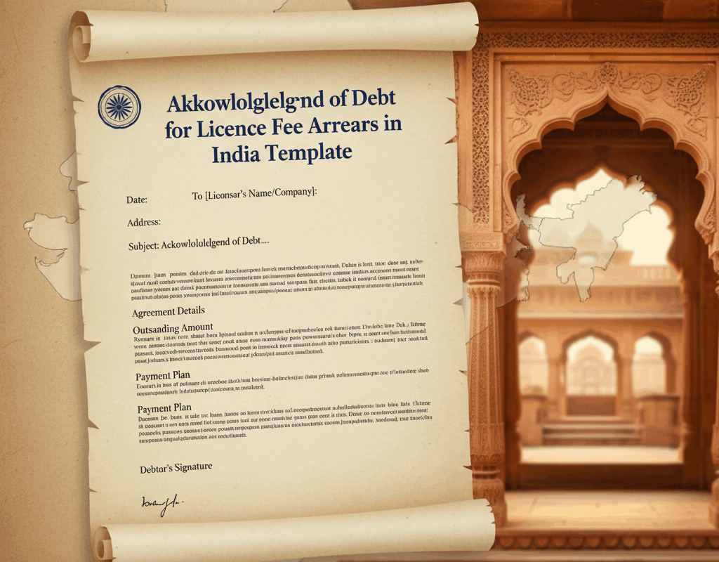 Acknowledgment of Debt for Licence Fee Arrears in India Template