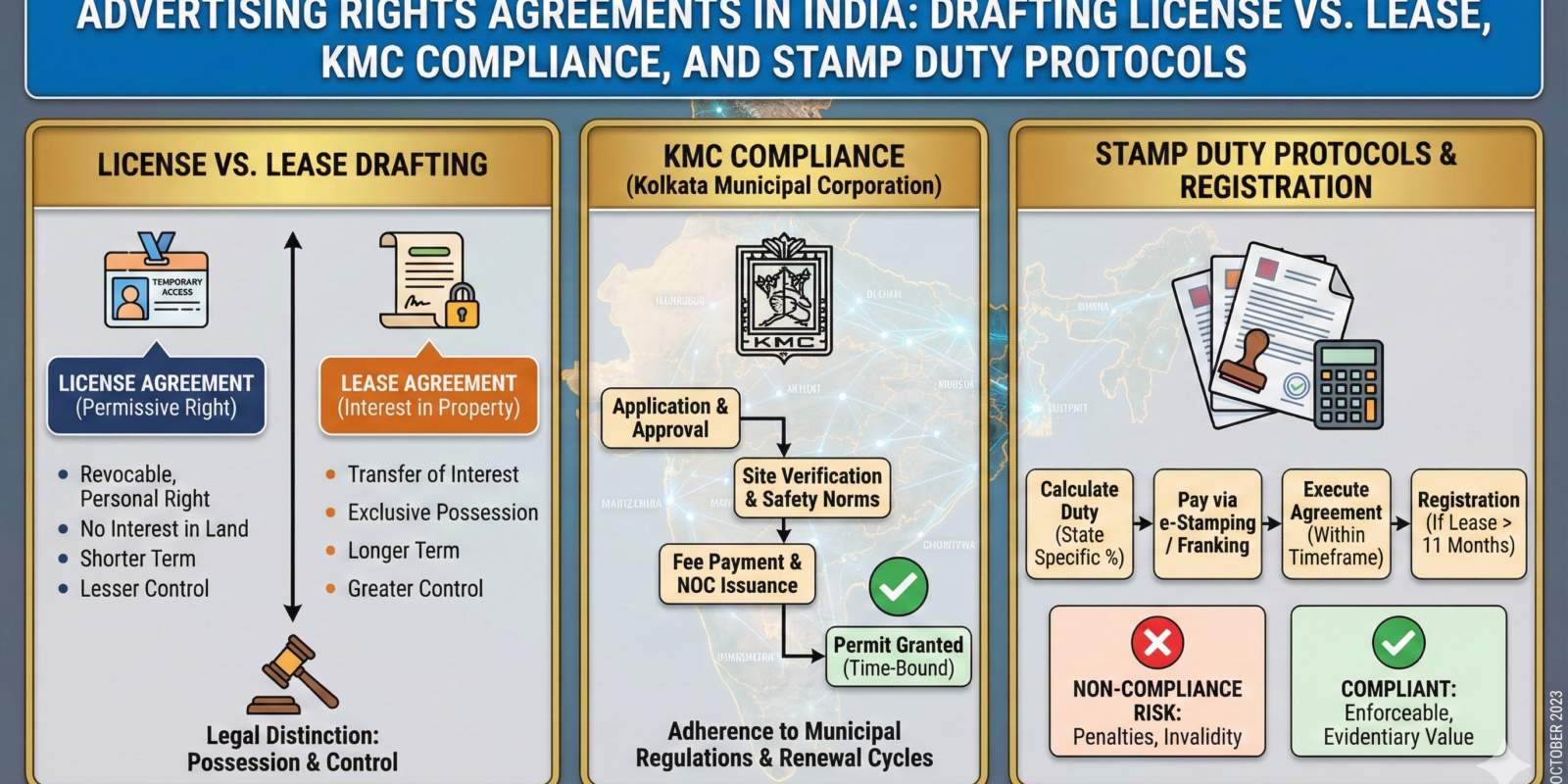 Advertising Rights Agreements in India Drafting License vs. Lease, KMC Compliance, and Stamp Duty Protocols