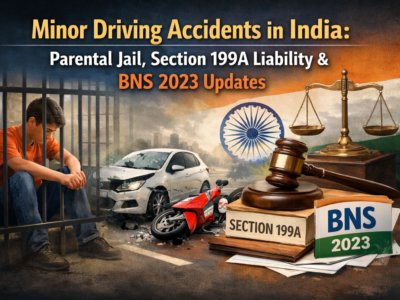 create a generic 169 aspect ratio image for Minor Driving Accidents in India Parental Jail, Section 199A Liability & BNS 2023 Updates