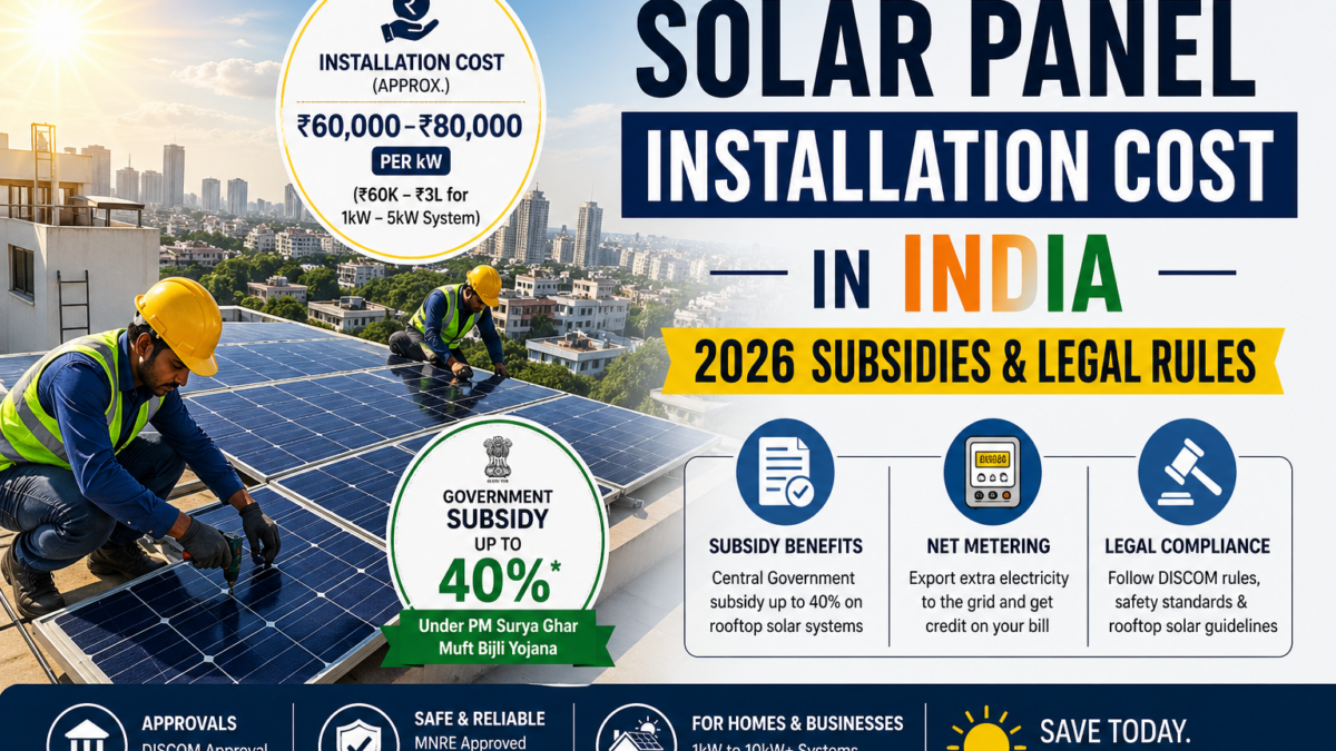 Solar Panel Installation Cost in India 2026 Subsidies & Legal Rules
