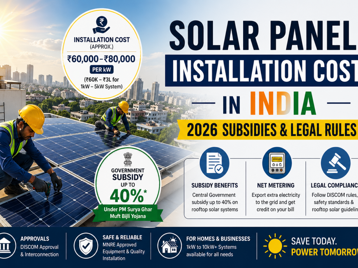 Solar Panel Installation Cost in India 2026 Subsidies & Legal Rules