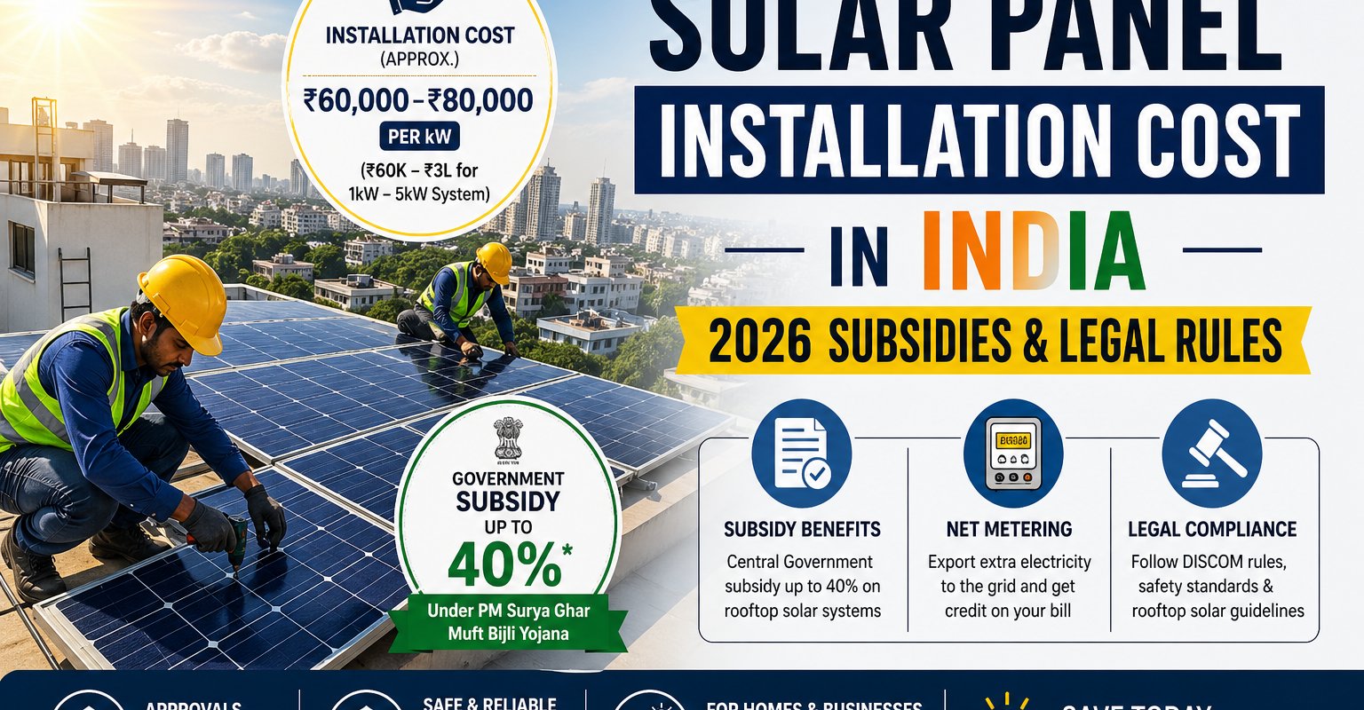 Solar Panel Installation Cost in India 2026 Subsidies & Legal Rules